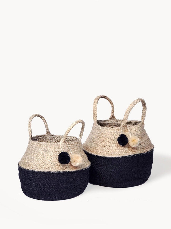Naiya Foldable Jute Basket Bag – Handwoven Tote for Home & Outings (Natural & Black) Brown Ares