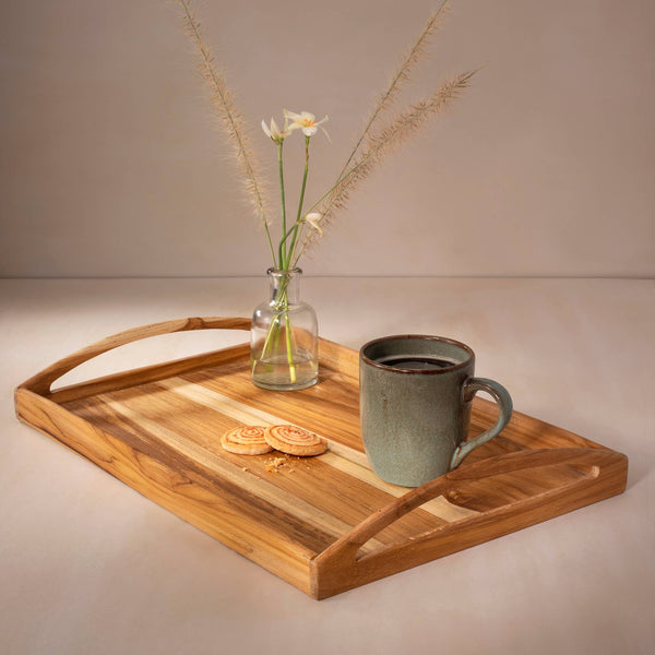 Handmade Serving & Decor Teak Wood Rectangle Tray-18 X 11 X 2.5 Inch GH Modern Living