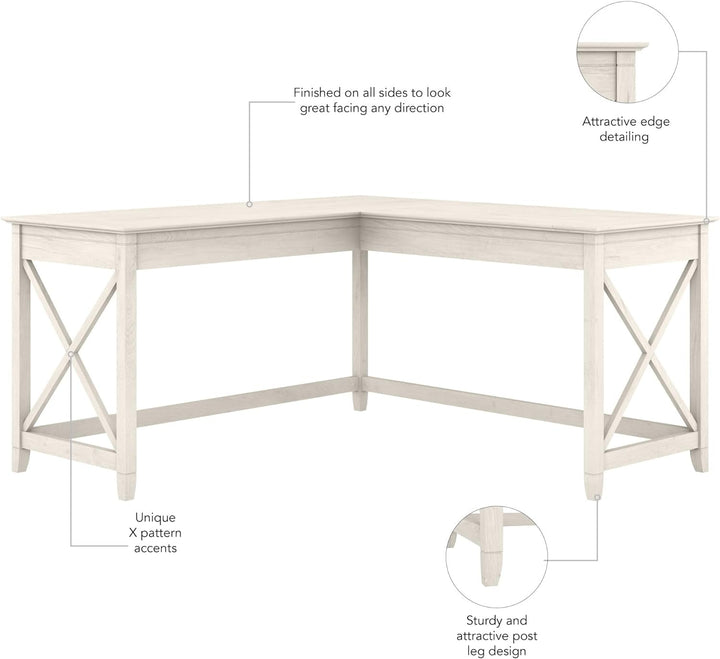 Bush Furniture Key West 60W L-Shaped Desk – Farmhouse Style Corner Desk for Home Office, Weathered Finish Peach Maple