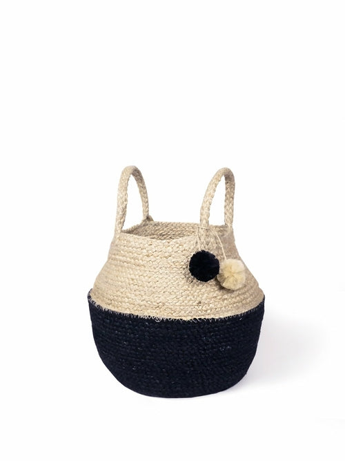 Naiya Foldable Jute Basket Bag – Handwoven Tote for Home & Outings (Natural & Black) Brown Ares