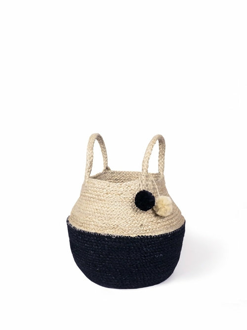 Naiya Foldable Jute Basket Bag – Handwoven Tote for Home & Outings (Natural & Black) Brown Ares