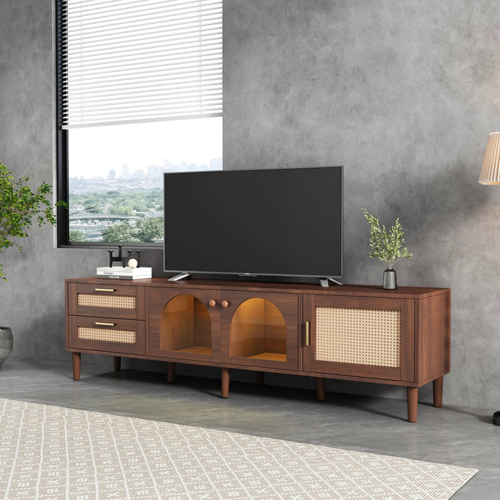 Rattan inspired TV Stand with 3 Cabinets & 2 Drawers for TVs up to 80'' GH Modern Living
