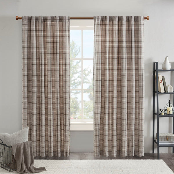 Plaid Rod Pocket and Back Tab Curtain Panel with Fleece Lining Brown 50x84' GH Modern Living