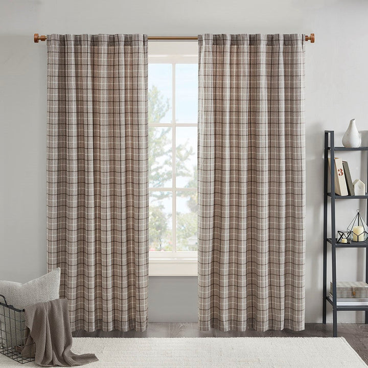Plaid Rod Pocket and Back Tab Curtain Panel with Fleece Lining Brown 50x84' GH Modern Living