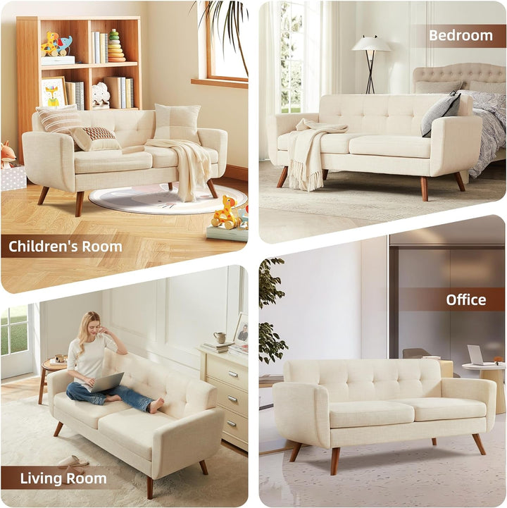 Modern Beige Loveseat with Ottoman Peach Maple