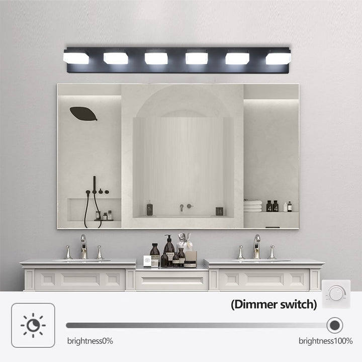 Modern 6-Light Black LED Vanity Mirror Light Fixture – Energy Efficient, Moisture-Resistant, Easy Hardwired Installation Sangria Beech