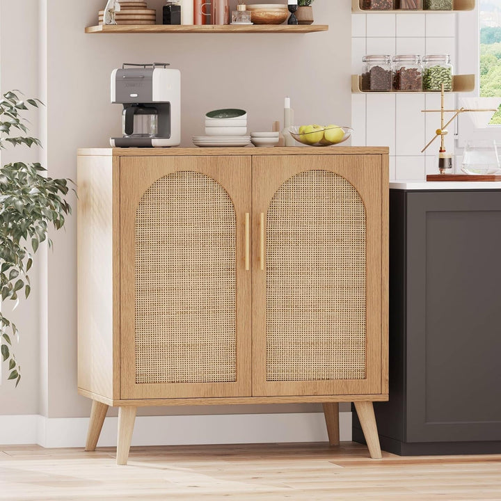 Natural Rattan Door Sideboard Buffet Cabinet Peach Maple