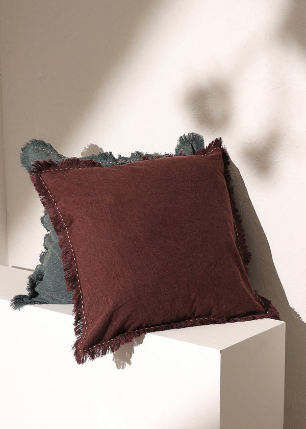 Stonewashed Linen Throw Pillow with Handworked Edges & Fringe -22X22' GH Modern Living