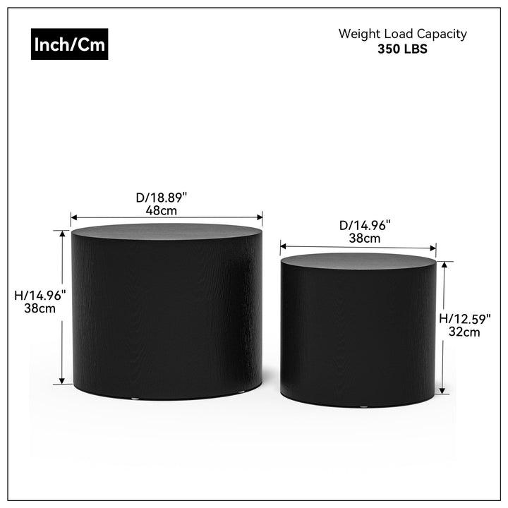 Matte Black MDF Side Table Set of 2 with Ash, Oak & Walnut Veneer – Nesting Coffee & End Tables, No Assembly Needed Sangria Beech
