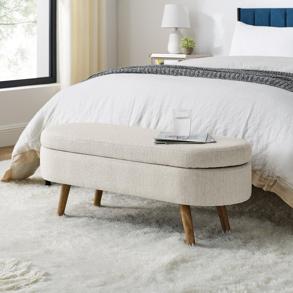 Ottoman Oval Storage Bench,Rubber Wood Legs, Beige(43.5'x16'x16') GH Modern Living
