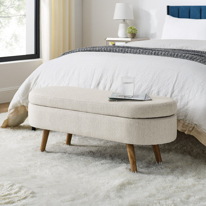 Ottoman Oval Storage Bench,Rubber Wood Legs, Beige(43.5'x16'x16') GH Modern Living