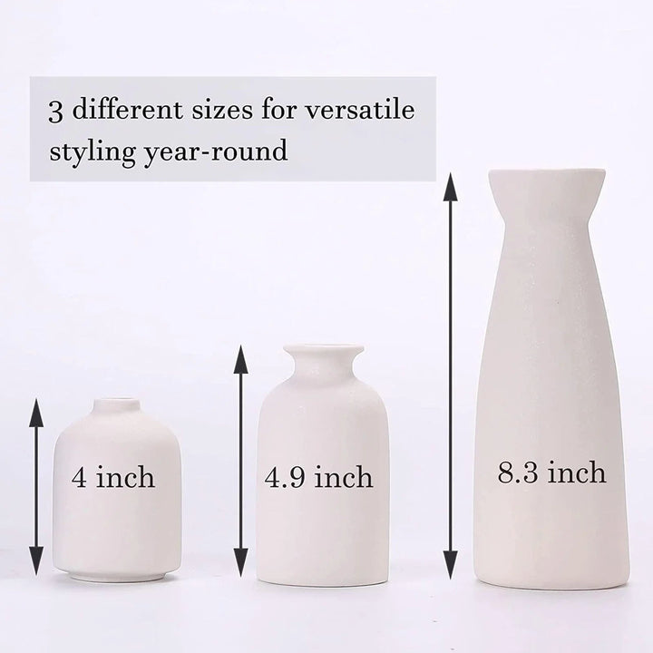 Boho Chic Ceramic Vase Trio - White Distressed Flower Vases GH Modern Living