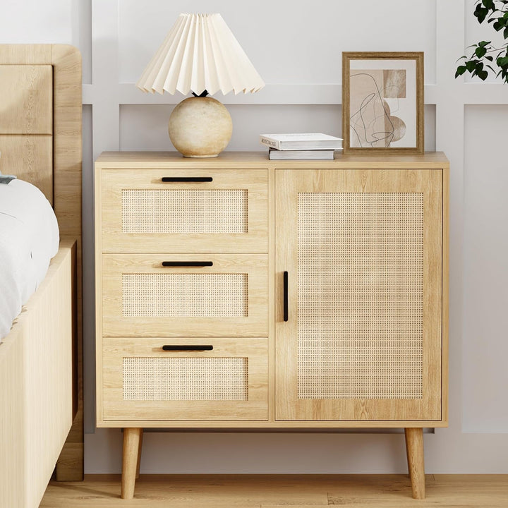 Modern Storage Cabinet, Free Standing Buffet Cabinet, Black Sideboard Peach Maple