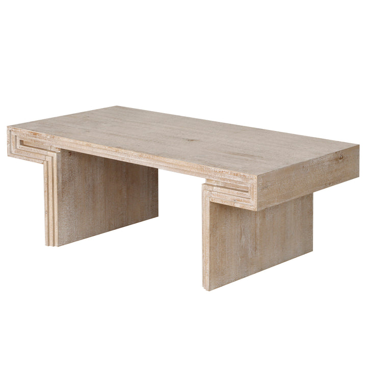 American Vintage Rectangular Coffee Table – Rustic Dual-Tier Wood Center Table with Open Shelves, Antique Natural Finish Sangria Beech