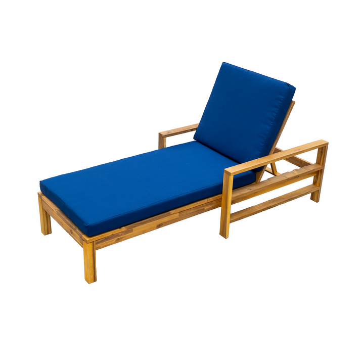 Adjustable Acacia Wood Outdoor Lounge Chair with Cushion – 3-Position Recliner, Natural Finish, Weather-Resistant Patio Seating for Garden, Balcony, or Poolside Sangria Beech