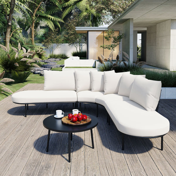 6-Piece Outdoor Patio Furniture Set – All-Weather Iron Frame with Cushions, Beige Sectional Seating for 6 with Coffee Table, Waterproof & Stain-Resistant Sangria Beech