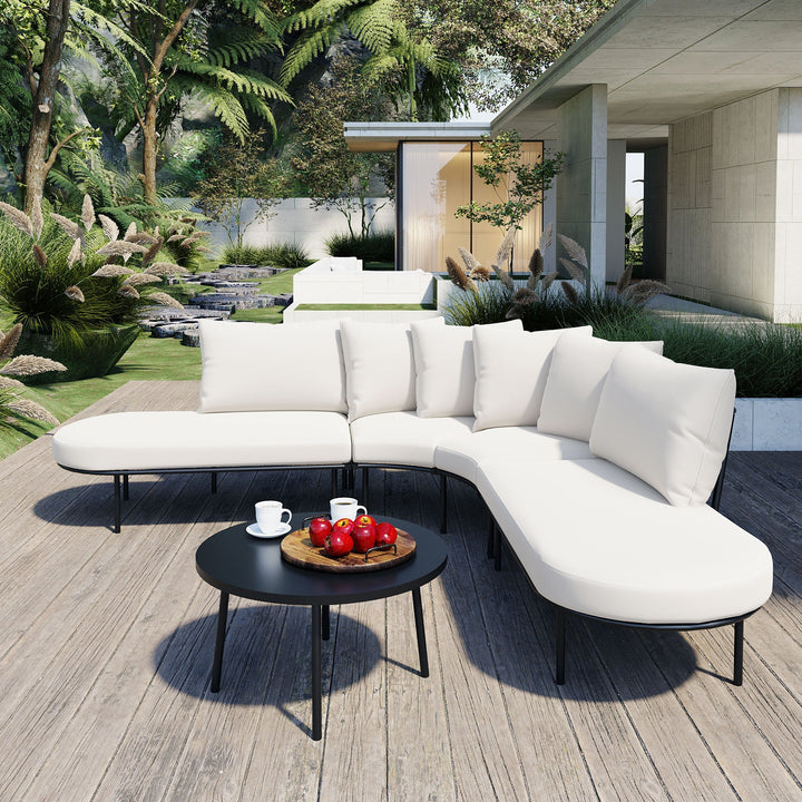 6-Piece Outdoor Patio Furniture Set – All-Weather Iron Frame with Cushions, Beige Sectional Seating for 6 with Coffee Table, Waterproof & Stain-Resistant Sangria Beech