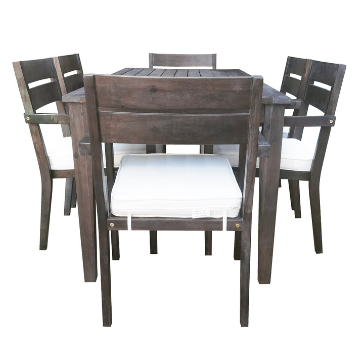 7-Piece Outdoor Acacia Wood Dining Set – Burly Wood Table and 6 Chairs with Cushions, Weather-Resistant Patio Furniture for Garden, Balcony, Backyard Sangria Beech