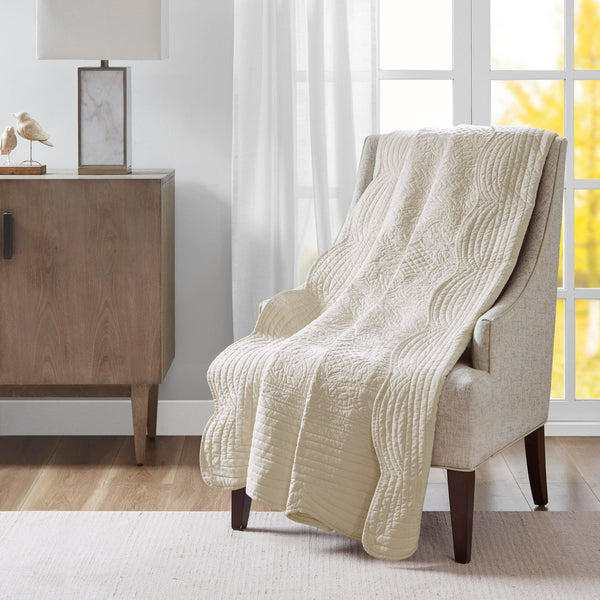 Cream Oversized Quilted Throw with Scalloped Edges 60x72' GH Modern Living