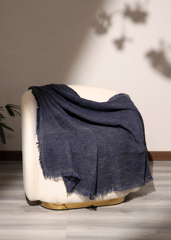 Stonewashed Linen Woven Throw Blanket with Fringe – 52X68' GH Modern Living