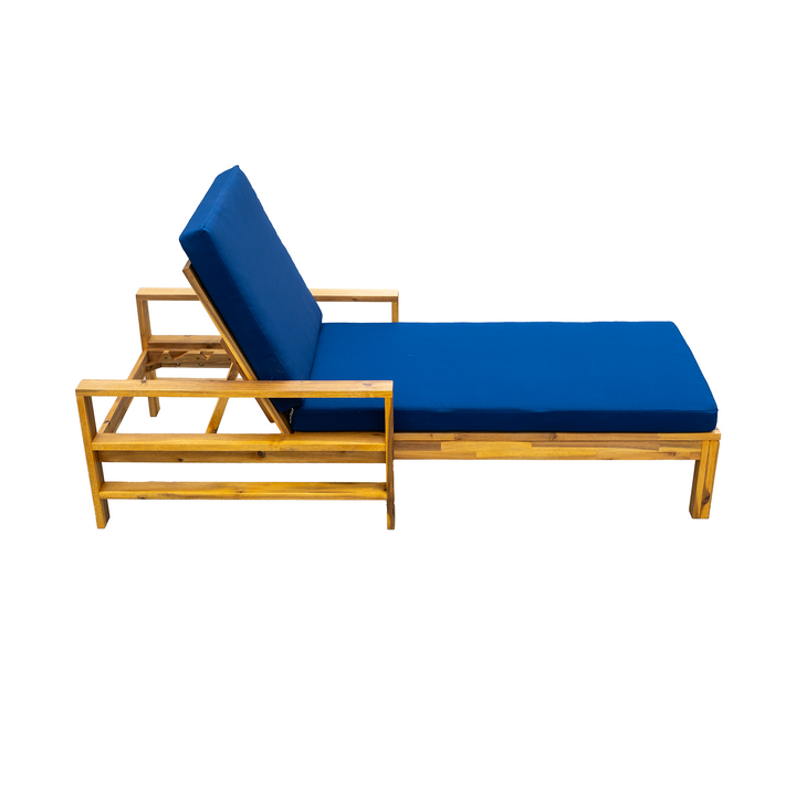 Adjustable Acacia Wood Outdoor Lounge Chair with Cushion – 3-Position Recliner, Natural Finish, Weather-Resistant Patio Seating for Garden, Balcony, or Poolside Sangria Beech