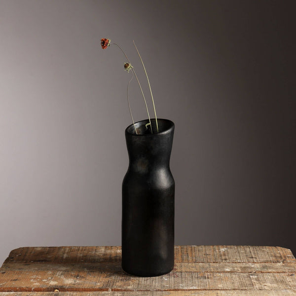 Longpi Pottery Black Vase – 3.5'x3.5'x11'  Handmade Traditional Clay GH Modern Living