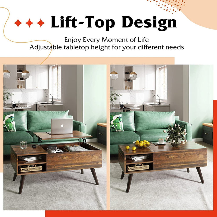 Modern Lift-Top Coffee Table with Hidden Storage & Removable Shelf – Rustic Wood Finish, 39.4" Center Table for Living Room Peach Maple
