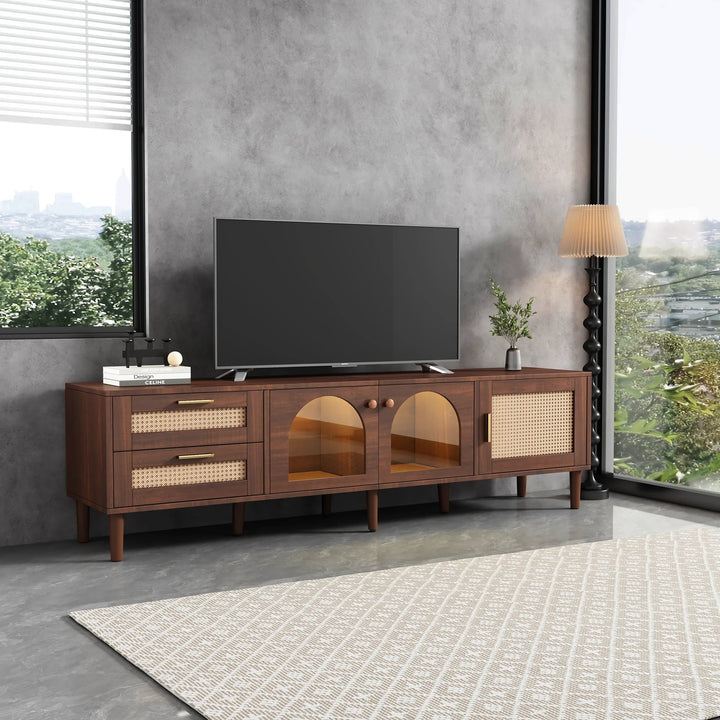 Rattan inspired TV Stand with 3 Cabinets & 2 Drawers for TVs up to 80'' GH Modern Living