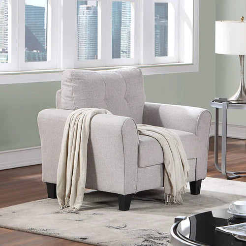 Modern Light Grey Linen Accent Armchair – Comfortable Foam-Filled Arm Chair with Tapered Legs, Upholstered Living Room Chair, 396 lb Capacity Sangria Beech