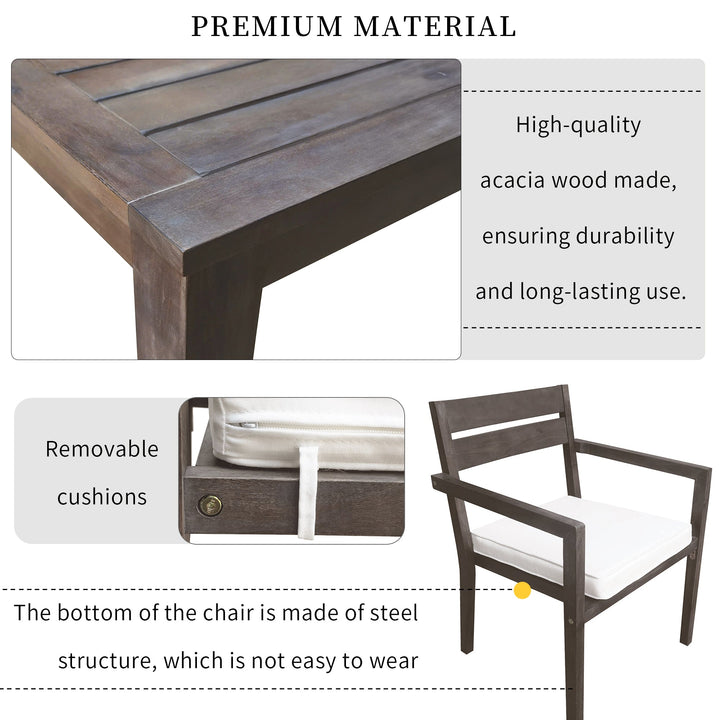 7-Piece Outdoor Acacia Wood Dining Set – Burly Wood Table and 6 Chairs with Cushions, Weather-Resistant Patio Furniture for Garden, Balcony, Backyard Sangria Beech