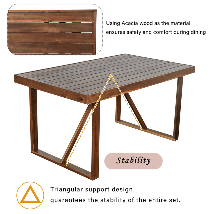 6-Piece Outdoor Acacia Wood Dining Set – Includes Table, Bench & 4 Chairs – Modern Patio Furniture for Garden, Balcony, or Deck (Brown) Sangria Beech