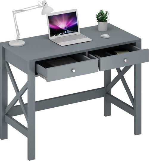 ChooChoo 2-Drawer Farmhouse Home Office Desk – White, 39.4" Peach Maple
