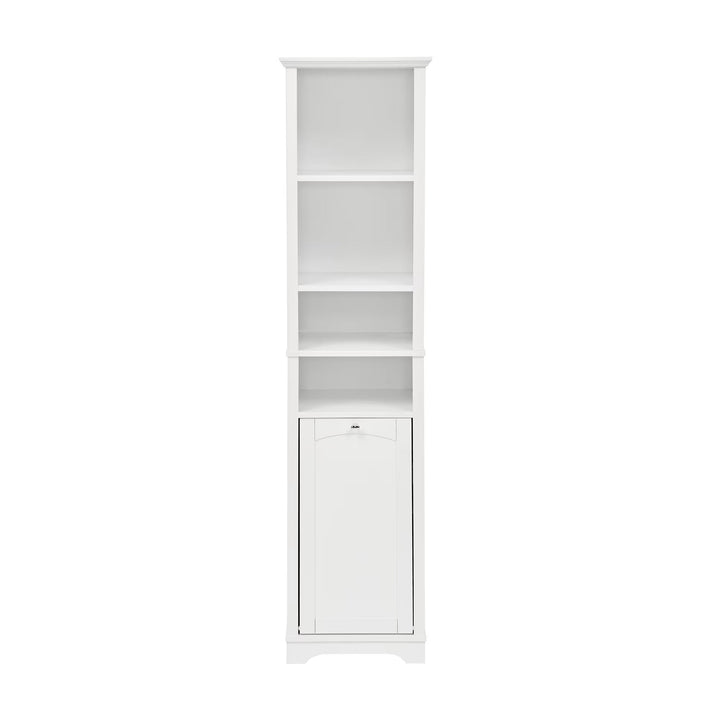 64" Tall White Bathroom Storage Cabinet with Laundry Hamper – Floor Standing Organizer with 4 Adjustable Shelves, Hidden Storage for Small Spaces CJDropshipping