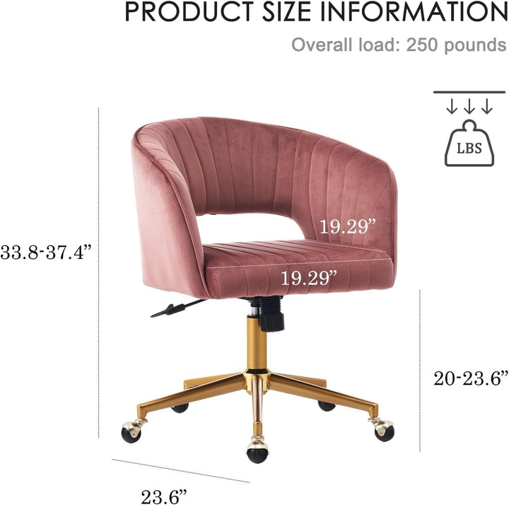 Modern Velvet Swivel Home Office Chair with Gold Base – 360° Rotation, Plush Upholstery, Easy Assembly, for Living Room, Bedroom, Vanity & Study Peach Maple