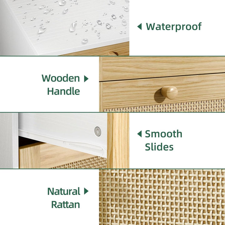 Modern 6-Drawer Rattan Dresser with Ample Storage & Anti-Tip Safety Strap – Space-Saving Bedroom Chest Peach Maple