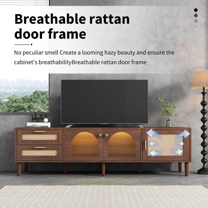 Rattan inspired TV Stand with 3 Cabinets & 2 Drawers for TVs up to 80'' GH Modern Living