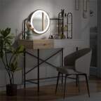Modern White Vanity Desk with LED Lighted Mirror & Wireless Charging – 40" Makeup Table with Storage Drawer & Shelves, Touch Sensor Mirror, USB Port Sangria Beech