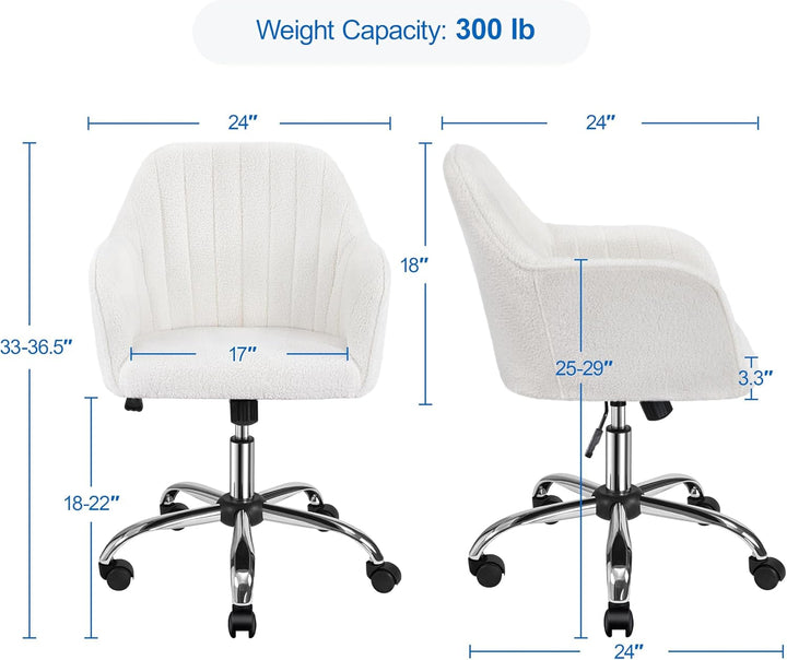 Tufted Vanity Chair with Vertical Channel Tufts, Height-Adjustable Swivel Desk Chair – Soft Boucle Upholstery & Polished Chrome Legs, Modern Makeup Room Chair Peach Maple