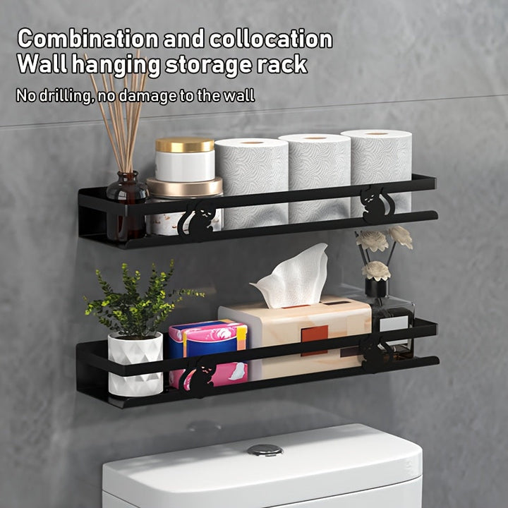 NoDrill Black Cast Iron Bathroom Storage Rack – Space-Saving Wall-Mounted Cubby Shelf, Tool-Free Installation Champagne Apollo