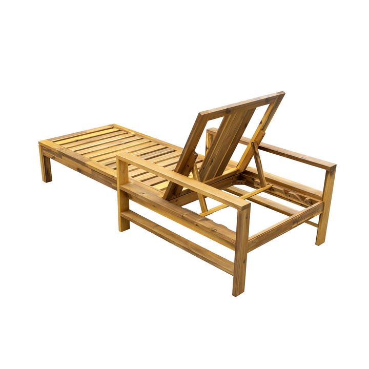 Acacia Wood Outdoor Lounge Chair with 3-Position Adjustable Backrest & Cushions – Natural Finish, High-Density Foam, Weather-Resistant Recliner for Patio, Garden, or Poolside Sangria Beech