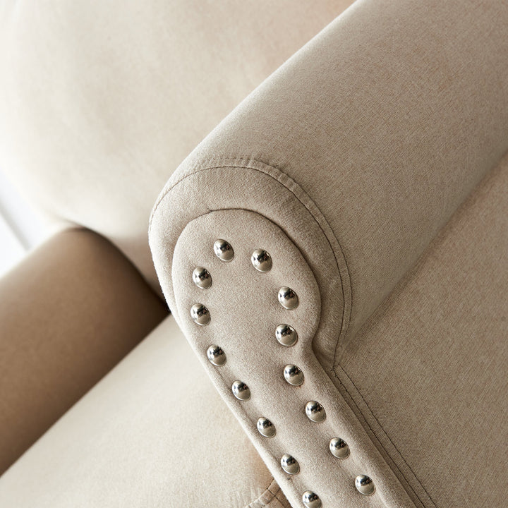 Beige Upholstered Accent Chair with Nailhead Trim – Solid Wood Frame, Thick Cushions, and Rounded Arms Sangria Beech