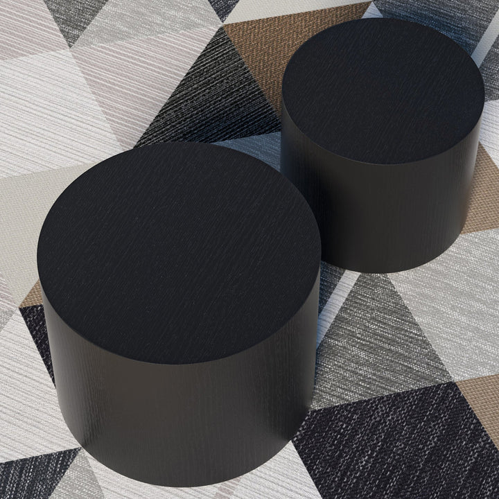 Matte Black MDF Side Table Set of 2 with Ash, Oak & Walnut Veneer – Nesting Coffee & End Tables, No Assembly Needed Sangria Beech