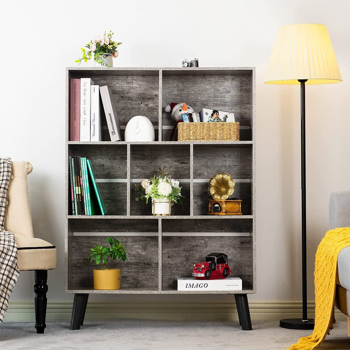 LEYAOYAO 3-Tier Cube Bookshelf with 7 Compartments – Dirty Grey Modern Storage Shelf with Artistic Design, Wood Look Organizer for Living Room, Office, or Bedroom (31.5" W x 43.3" H) Peach Maple