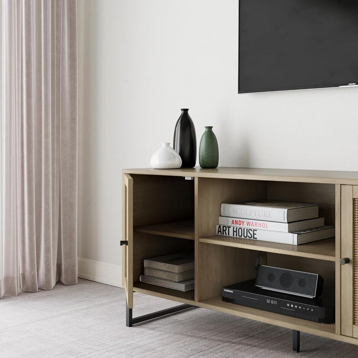 Mina Modern TV Stand, Entertainment Cabinet, Media Console Peach Maple
