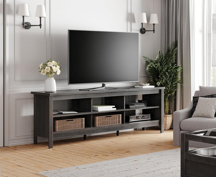 Farmhouse TV Stand for Tvs up to 75 Inches, Black Entertainment Center Peach Maple