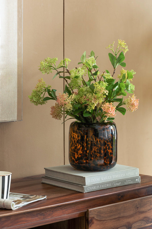 Brown and Amber Glass Vase with Cheetah Motif, Short, 7.9x7.9' GH Modern Living