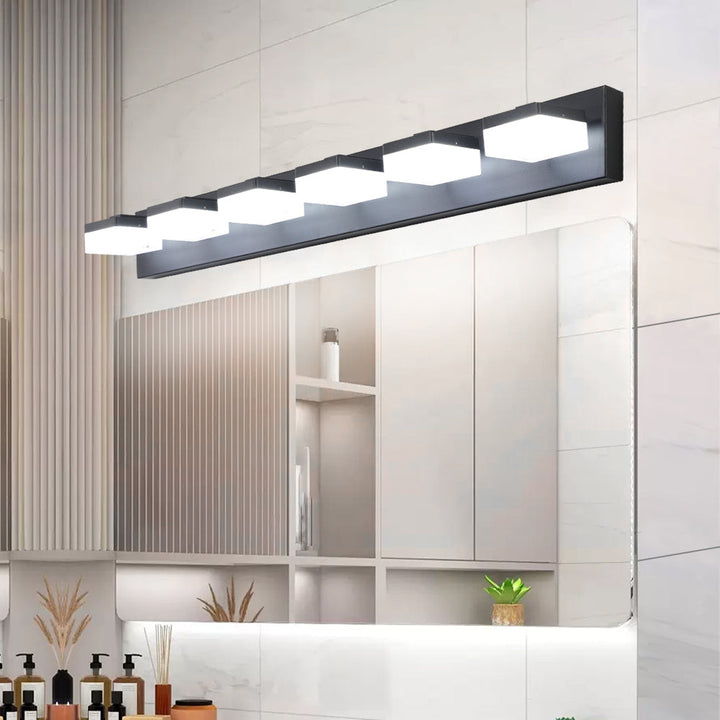 Modern 6-Light Black LED Vanity Mirror Light Fixture – Energy Efficient, Moisture-Resistant, Easy Hardwired Installation Sangria Beech