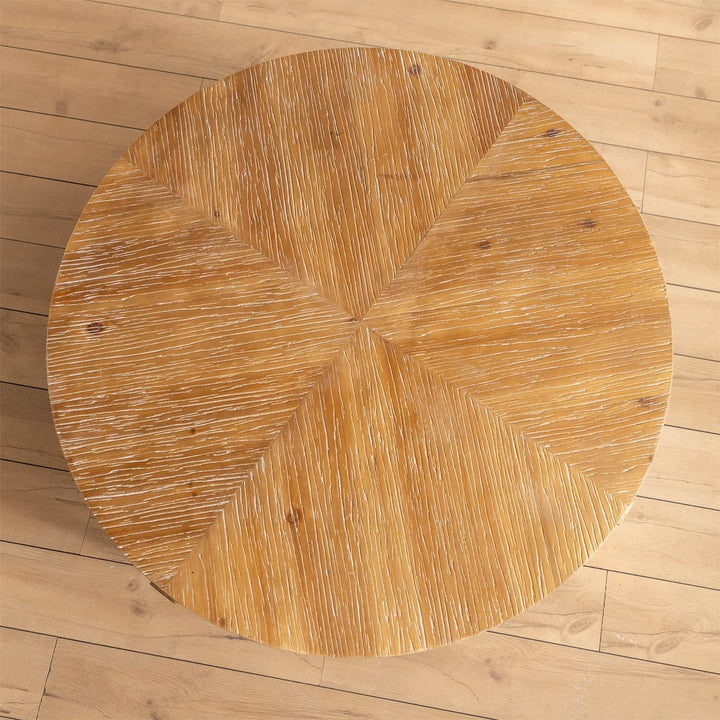 Modern Round Coffee Table with MDF Wood Top & Metal Legs – 31.29” Living Room Accent Table, Easy Assembly, Industrial Style Peach Maple