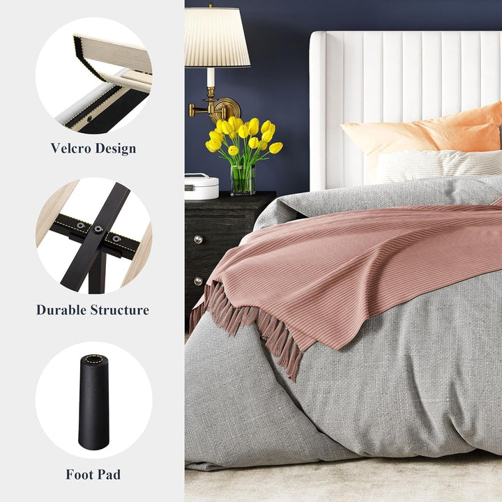 Velvet Wingback Platform Bed Frame – Full/Queen/King Size, Upholstered Headboard, No Box Spring Needed, 800 lbs Weight Capacity – Multiple Colors Peach Maple