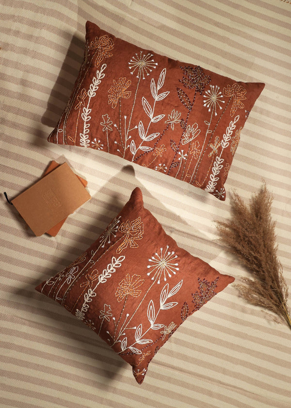 Linen Embroidered Lumbar Pillow GH Modern Living